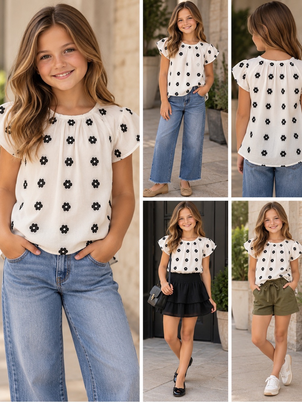 Rachel Zoe Girls White Short-Sleeve Floral Eyelet Top